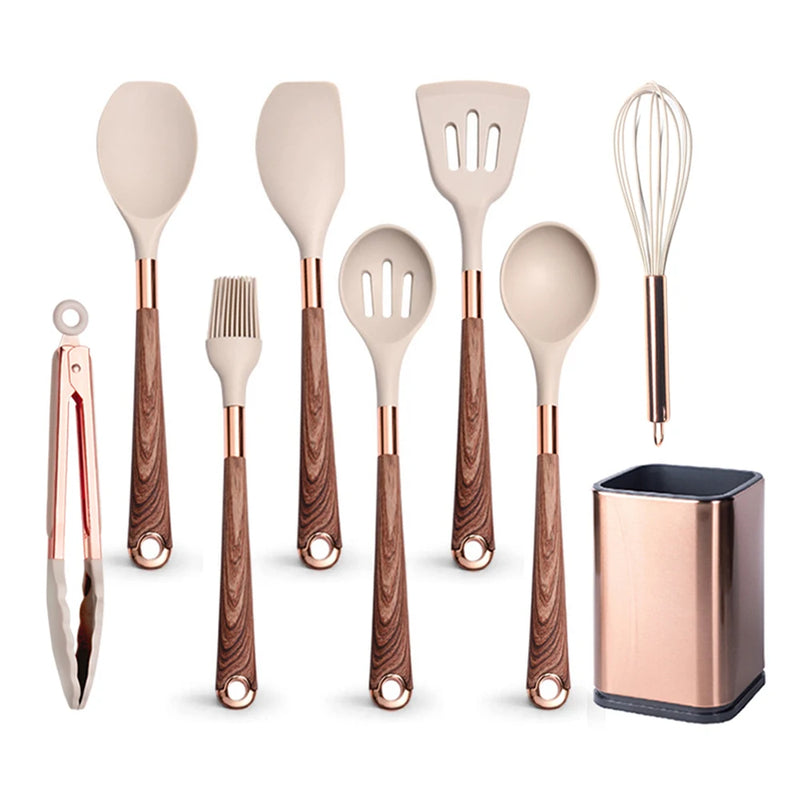 🍽️ Conjunto de Utensílios de Cozinha em Silicone Rose Gold – LARTI SCUPRITE
