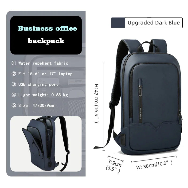HK Slim Backpack For Men 15.6 Inch Laptop Bags Waterproof Minimalist Business Backpack With USB Charging Casual Travel Work Bag
