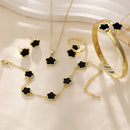Crisp and lucky flower jewelry set acrylic bracelet and chain five-leaf clover necklace ring earrings for women