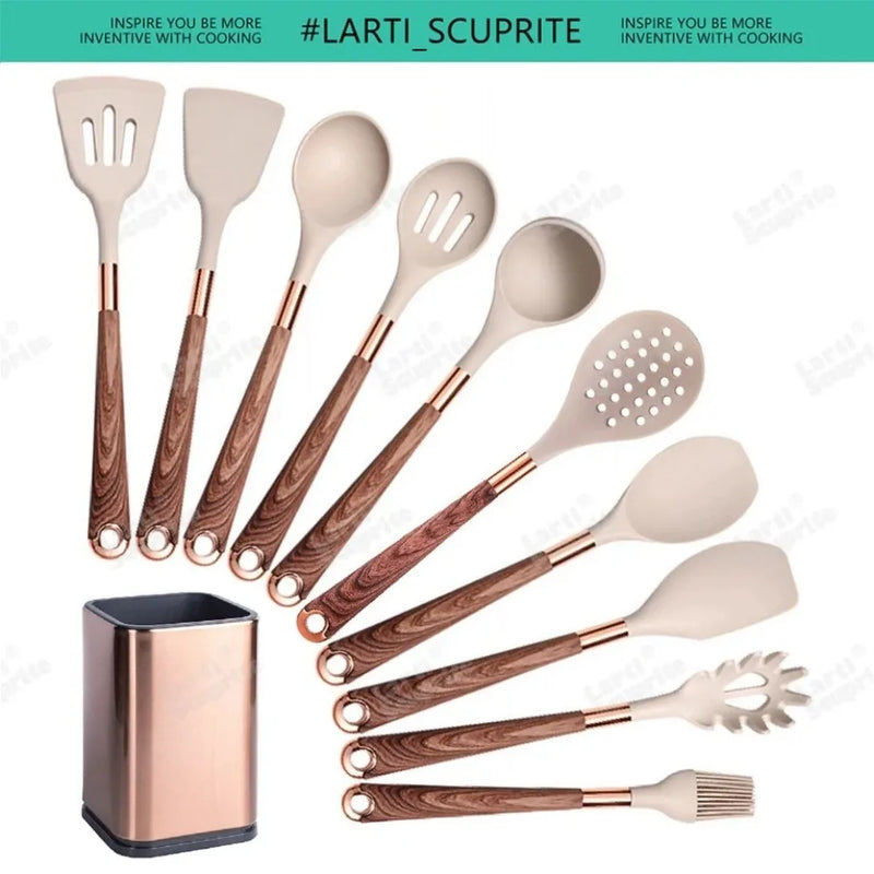 🍽️ Conjunto de Utensílios de Cozinha em Silicone Rose Gold – LARTI SCUPRITE