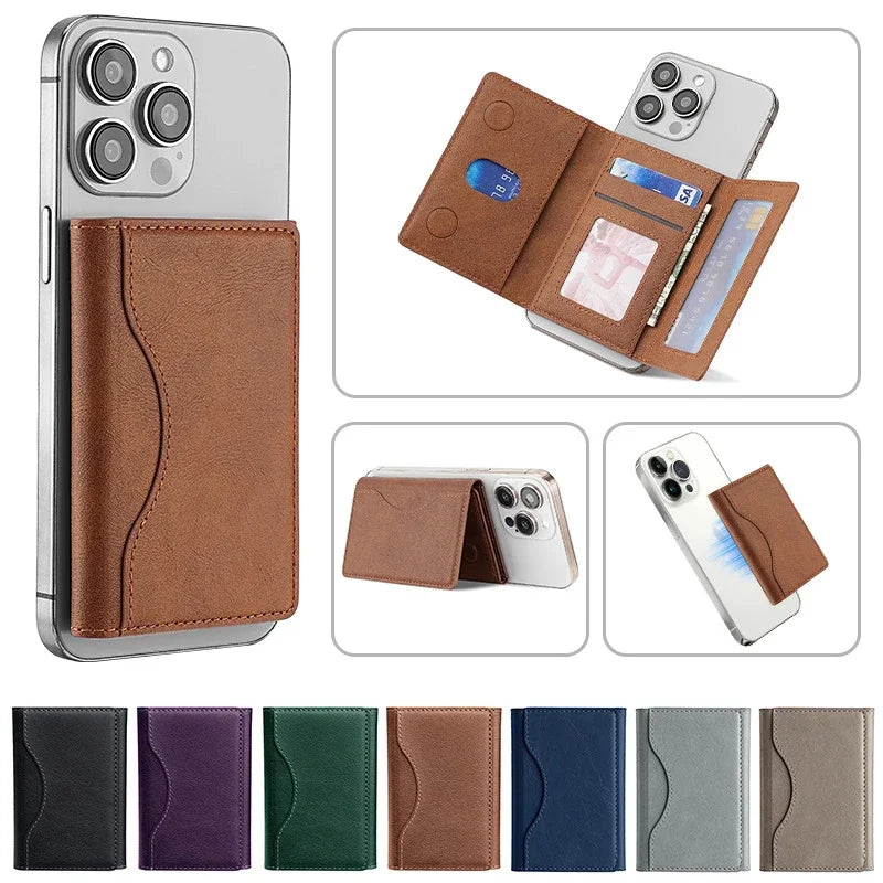 Trifold Magnetic Phone Wallet PU Leather Card Bag Magsafe Card Holder Wallet for Apple IPhone 16 15 12 13 14 Pro Max Plus Mini