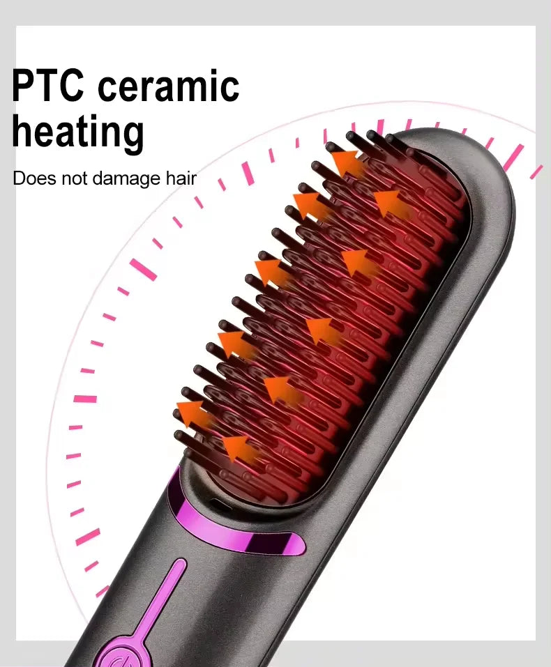 Cordless Hair Straightening Brush Portable Mini Travel Straightener Brush, Women's Ionic Hot Comb Straightener