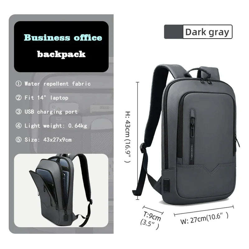HK Slim Backpack For Men 15.6 Inch Laptop Bags Waterproof Minimalist Business Backpack With USB Charging Casual Travel Work Bag