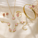 Crisp and lucky flower jewelry set acrylic bracelet and chain five-leaf clover necklace ring earrings for women
