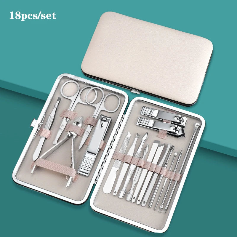 7/10/12/16/18pcs/set Stainless Steel Manicure Set Professional Nail Clipper Kit of Pedicure Tools Ingrown ToeNail Trimmer