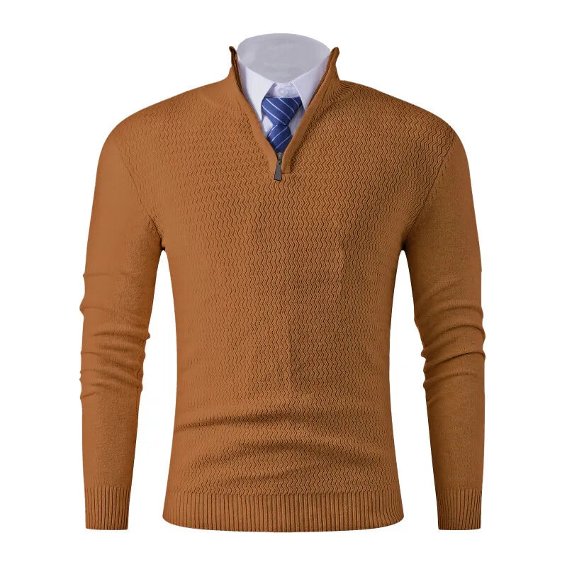 Men's Half-Zip Knit Sweater - Hunter Green 100% Polyester Business Casual (Navy/Tan/Black) M-3XL Lightweight & Anti-Pilling