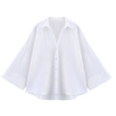 HipSeam Wide Sleeved Shirt Women Spring Asymmetric Hem Button Women's Shirts Simple Lady Johnny Collar Linen Shirts & Blouses