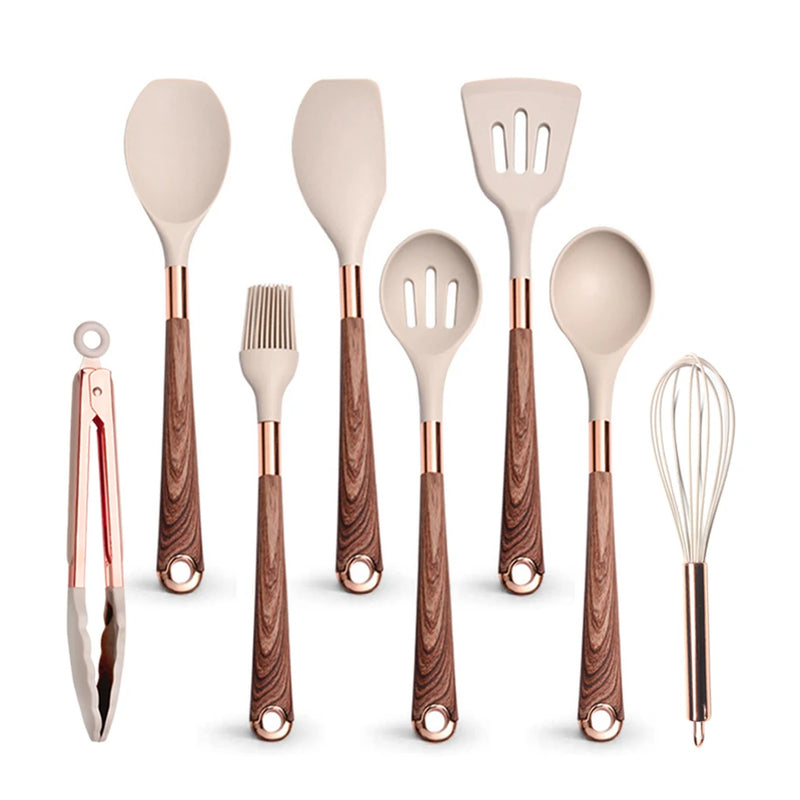 🍽️ Conjunto de Utensílios de Cozinha em Silicone Rose Gold – LARTI SCUPRITE