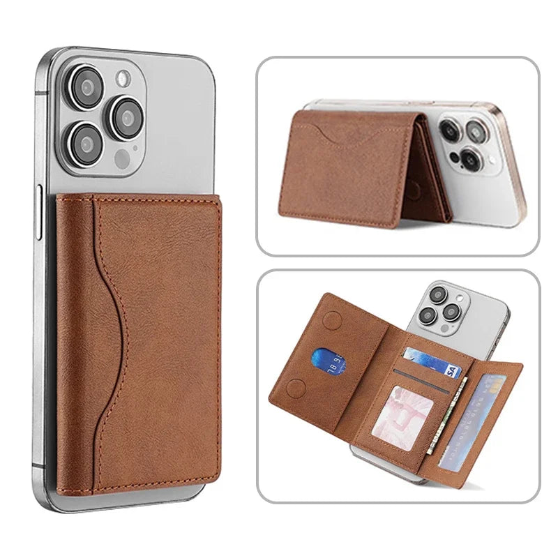 Trifold Magnetic Phone Wallet PU Leather Card Bag Magsafe Card Holder Wallet for Apple IPhone 16 15 12 13 14 Pro Max Plus Mini