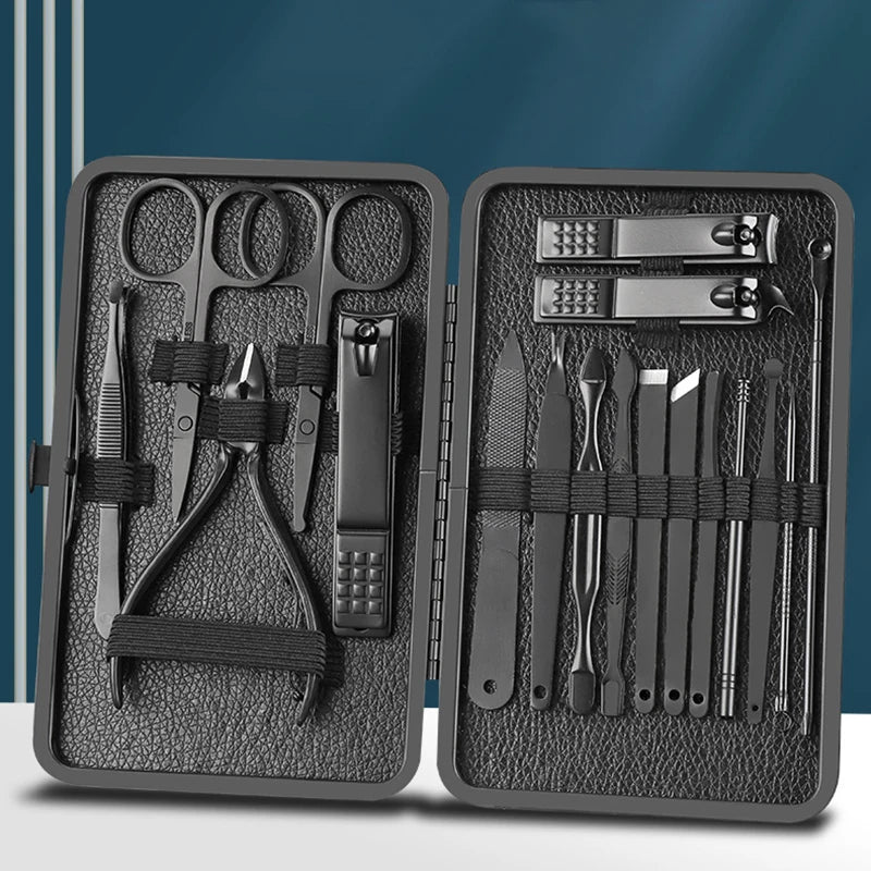 7/10/12/16/18pcs/set Stainless Steel Manicure Set Professional Nail Clipper Kit of Pedicure Tools Ingrown ToeNail Trimmer