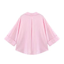 HipSeam Wide Sleeved Shirt Women Spring Asymmetric Hem Button Women's Shirts Simple Lady Johnny Collar Linen Shirts & Blouses