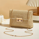 Woven Straw Handwoven Women's Shoulder Bag, Fashion Solid Color Crossbody Purse with Lock Closure