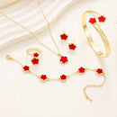Crisp and lucky flower jewelry set acrylic bracelet and chain five-leaf clover necklace ring earrings for women