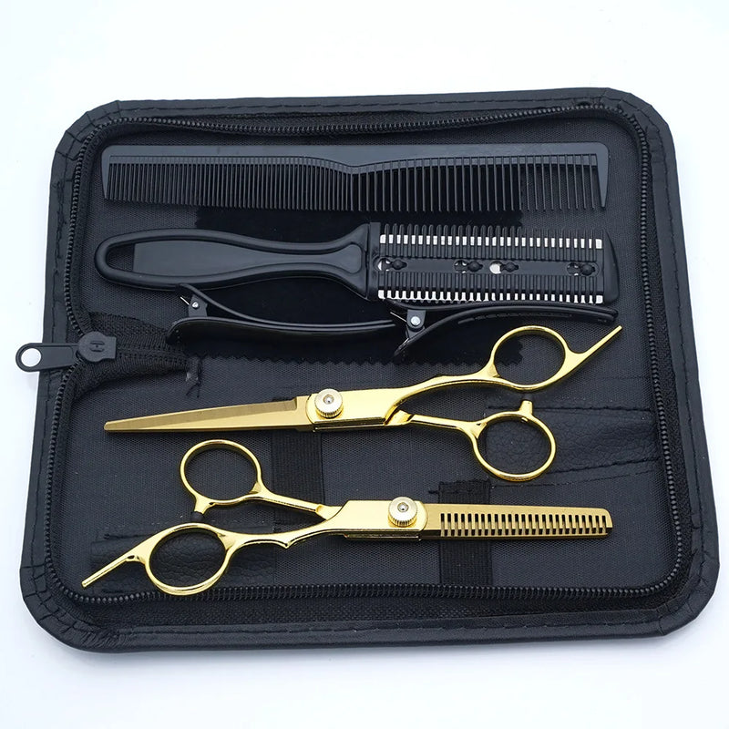 Professional Black Gold Barber Shears - Hair Thinning & Detachable Scissors Kit with Accessories for Salon/Home Use