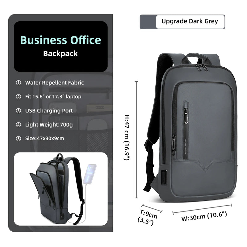 HK Slim Backpack For Men 15.6 Inch Laptop Bags Waterproof Minimalist Business Backpack With USB Charging Casual Travel Work Bag