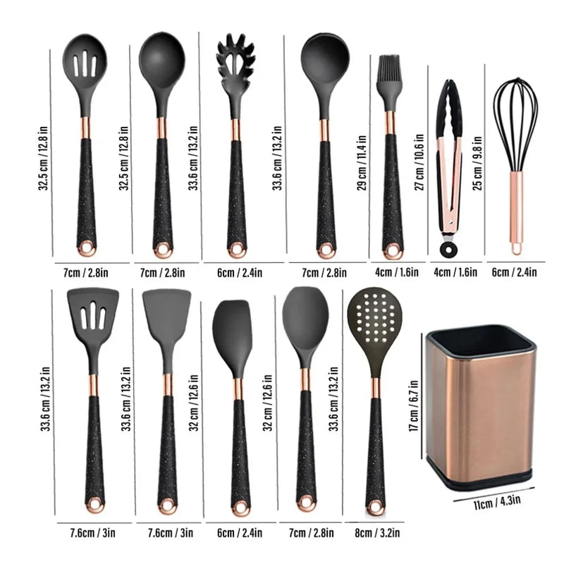 🍽️ Conjunto de Utensílios de Cozinha em Silicone Rose Gold – LARTI SCUPRITE
