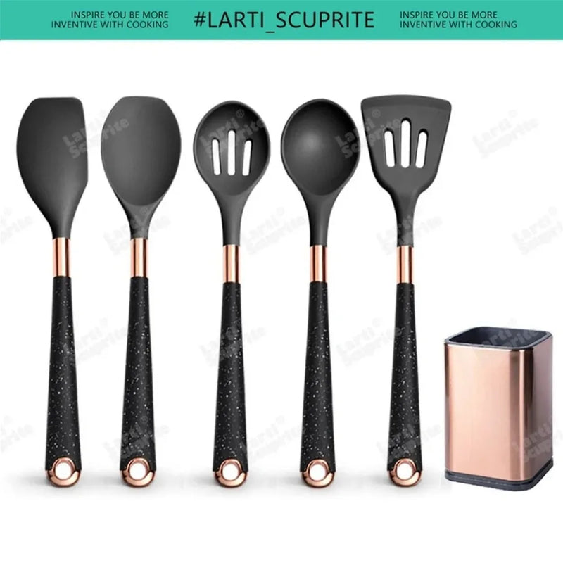 🍽️ Conjunto de Utensílios de Cozinha em Silicone Rose Gold – LARTI SCUPRITE