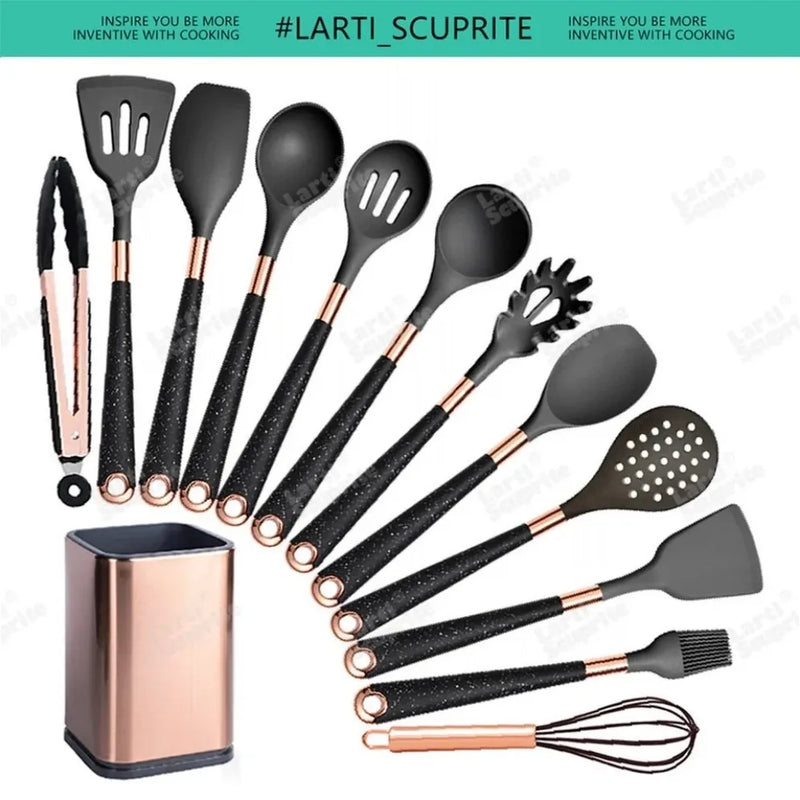 🍽️ Conjunto de Utensílios de Cozinha em Silicone Rose Gold – LARTI SCUPRITE