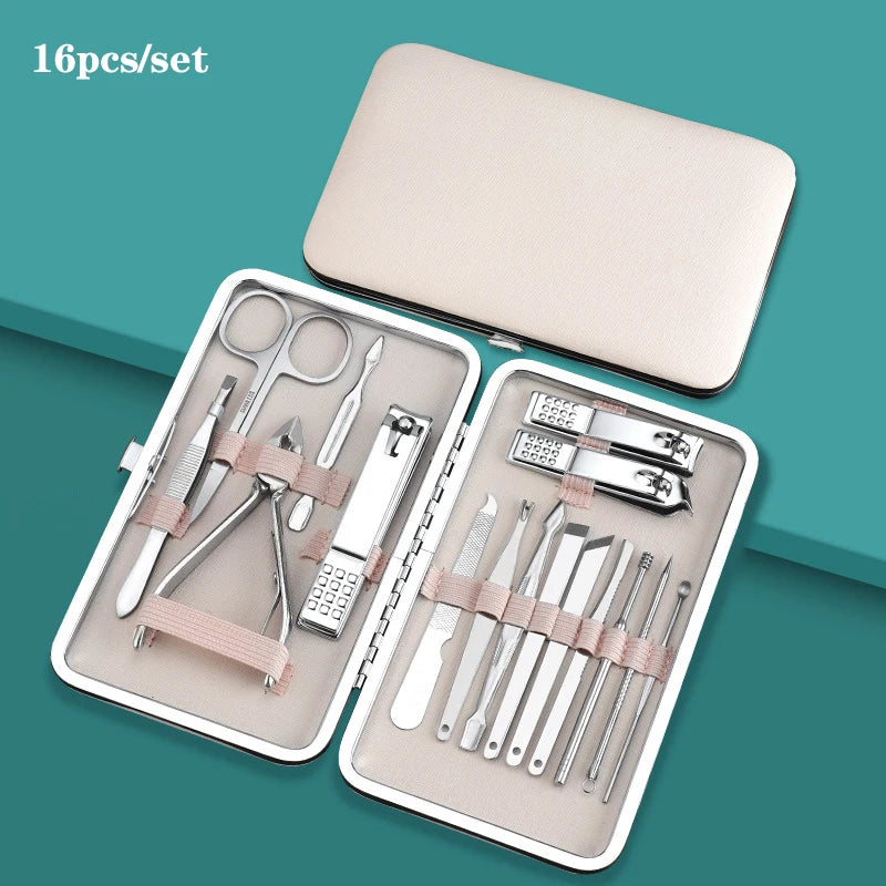 7/10/12/16/18pcs/set Stainless Steel Manicure Set Professional Nail Clipper Kit of Pedicure Tools Ingrown ToeNail Trimmer