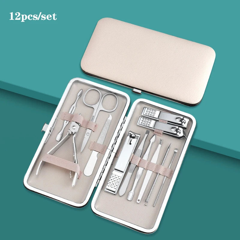 7/10/12/16/18pcs/set Stainless Steel Manicure Set Professional Nail Clipper Kit of Pedicure Tools Ingrown ToeNail Trimmer