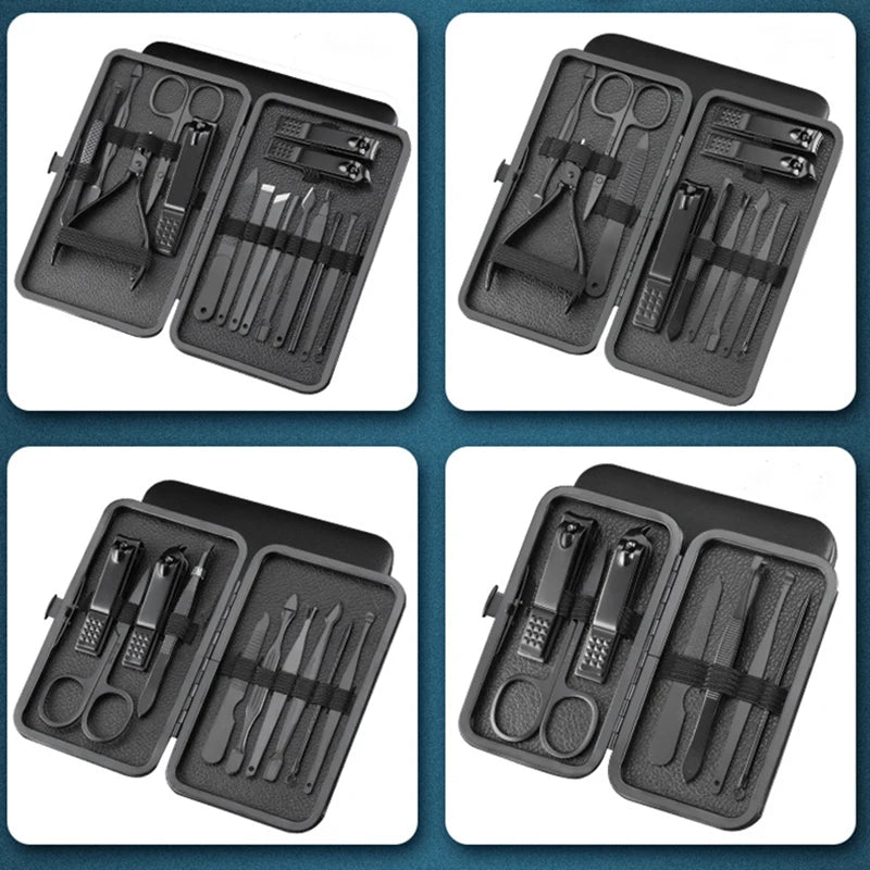 7/10/12/16/18pcs/set Stainless Steel Manicure Set Professional Nail Clipper Kit of Pedicure Tools Ingrown ToeNail Trimmer