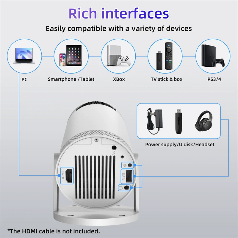 Mini Projetor OBAME 8000 Lumens – Cinema em Casa Onde Você Estiver