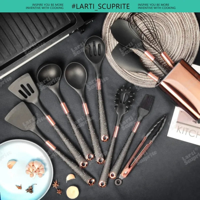 🍽️ Conjunto de Utensílios de Cozinha em Silicone Rose Gold – LARTI SCUPRITE