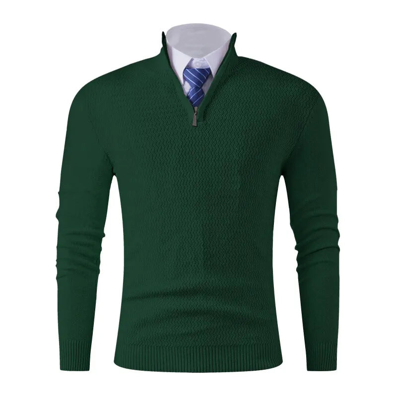 Men's Half-Zip Knit Sweater - Hunter Green 100% Polyester Business Casual (Navy/Tan/Black) M-3XL Lightweight & Anti-Pilling