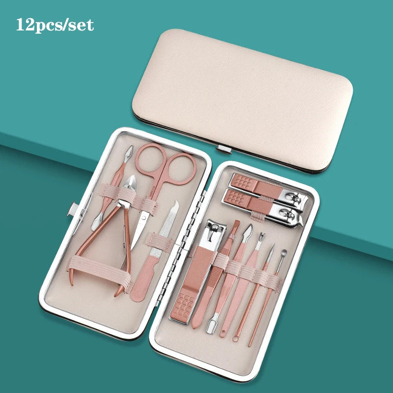 7/10/12/16/18pcs/set Stainless Steel Manicure Set Professional Nail Clipper Kit of Pedicure Tools Ingrown ToeNail Trimmer