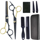 Professional Black Gold Barber Shears - Hair Thinning & Detachable Scissors Kit with Accessories for Salon/Home Use