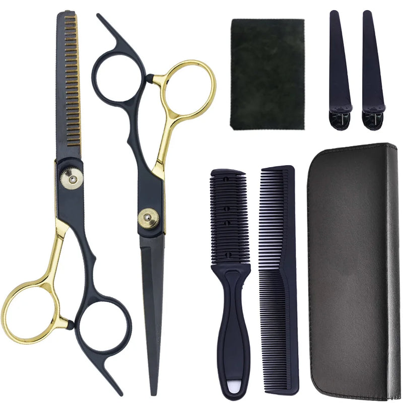 Professional Black Gold Barber Shears - Hair Thinning & Detachable Scissors Kit with Accessories for Salon/Home Use