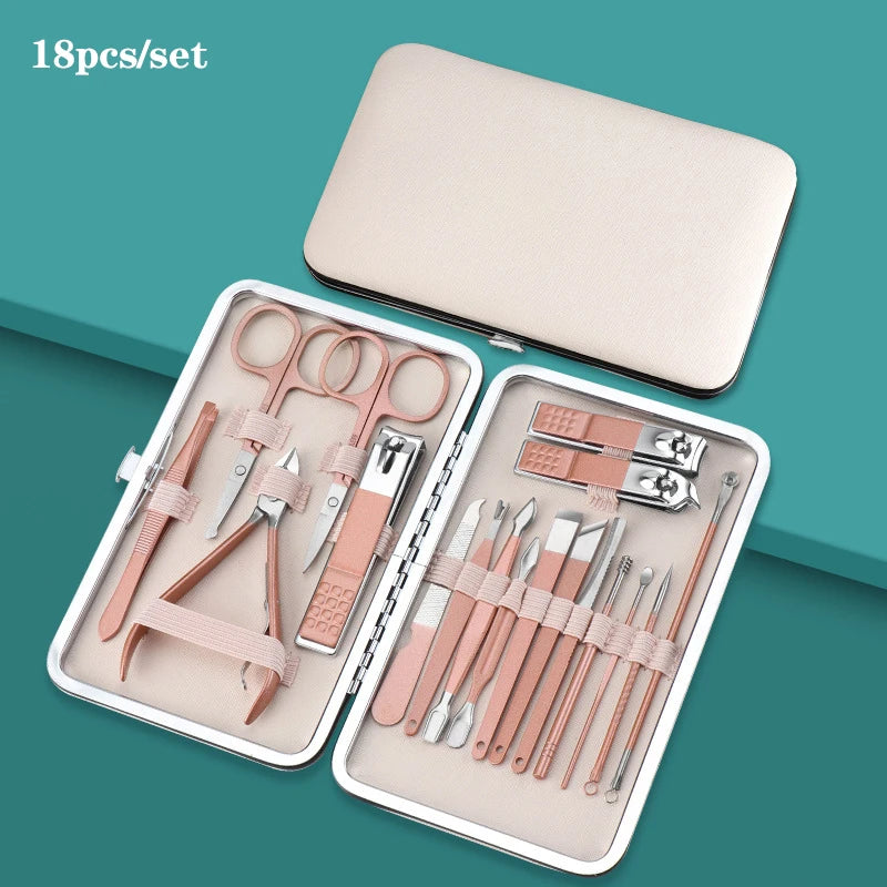 7/10/12/16/18pcs/set Stainless Steel Manicure Set Professional Nail Clipper Kit of Pedicure Tools Ingrown ToeNail Trimmer