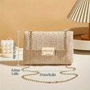 Woven Straw Handwoven Women's Shoulder Bag, Fashion Solid Color Crossbody Purse with Lock Closure
