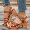 Women's Braided High Heels Chunky Sandals 2025 Summer Platform Gladiator Sandals Woman Ankle Straps Casual Vacation Beach Shoes