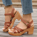 Women's Braided High Heels Chunky Sandals 2025 Summer Platform Gladiator Sandals Woman Ankle Straps Casual Vacation Beach Shoes
