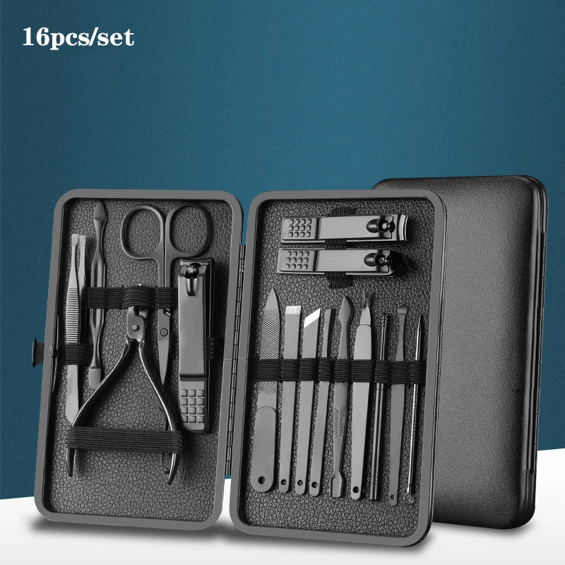 7/10/12/16/18pcs/set Stainless Steel Manicure Set Professional Nail Clipper Kit of Pedicure Tools Ingrown ToeNail Trimmer