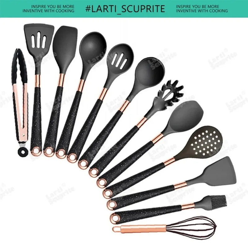 🍽️ Conjunto de Utensílios de Cozinha em Silicone Rose Gold – LARTI SCUPRITE