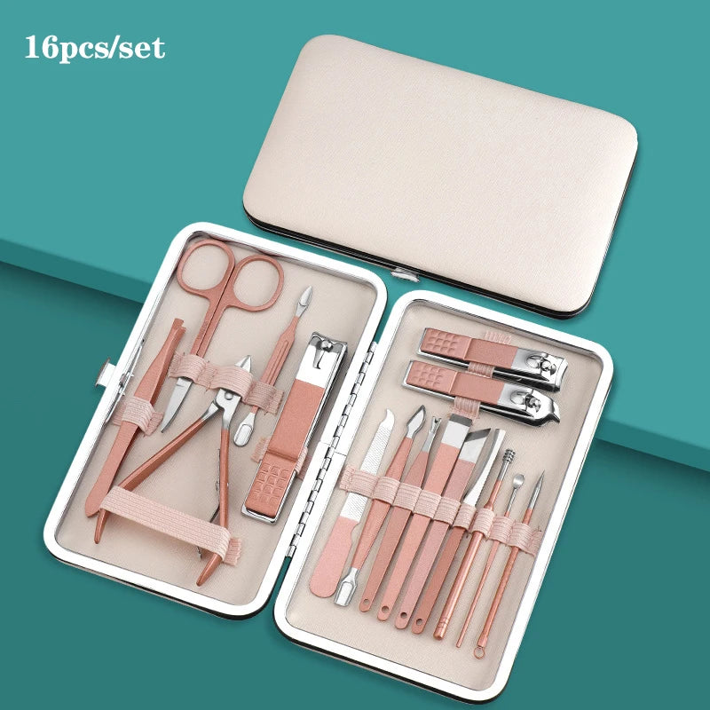 7/10/12/16/18pcs/set Stainless Steel Manicure Set Professional Nail Clipper Kit of Pedicure Tools Ingrown ToeNail Trimmer