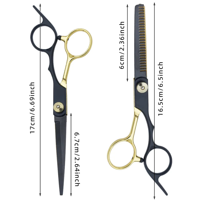 Professional Black Gold Barber Shears - Hair Thinning & Detachable Scissors Kit with Accessories for Salon/Home Use