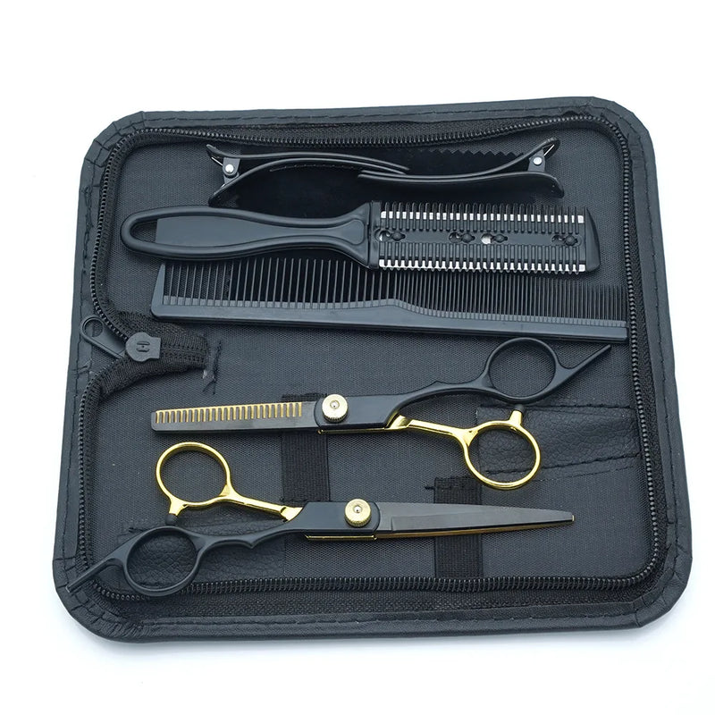 Professional Black Gold Barber Shears - Hair Thinning & Detachable Scissors Kit with Accessories for Salon/Home Use