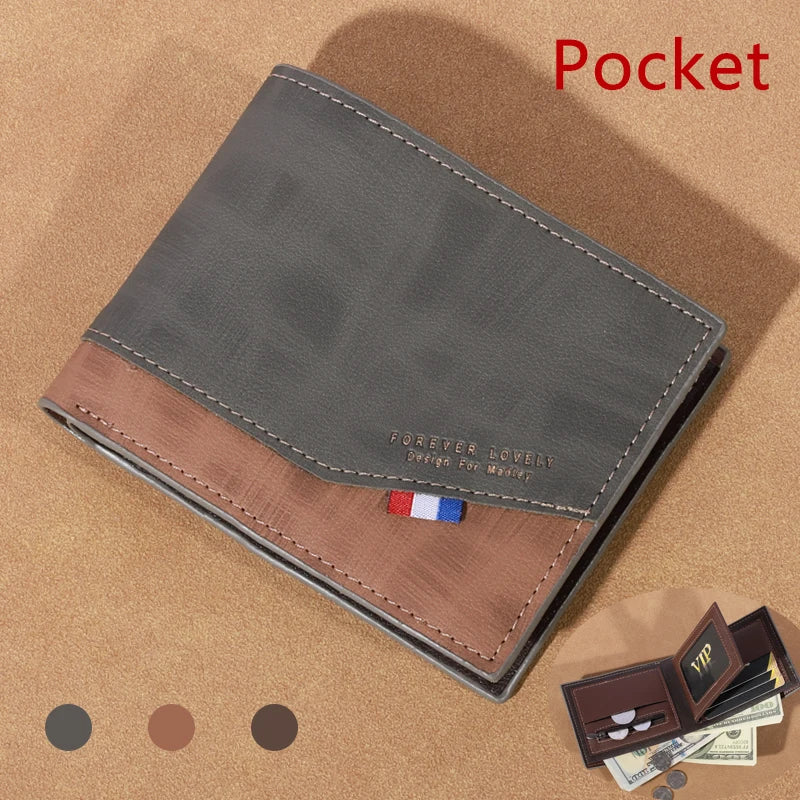 Men's high-capacity leather wallet, small multi slot photo wallet for coins, vintage wallet