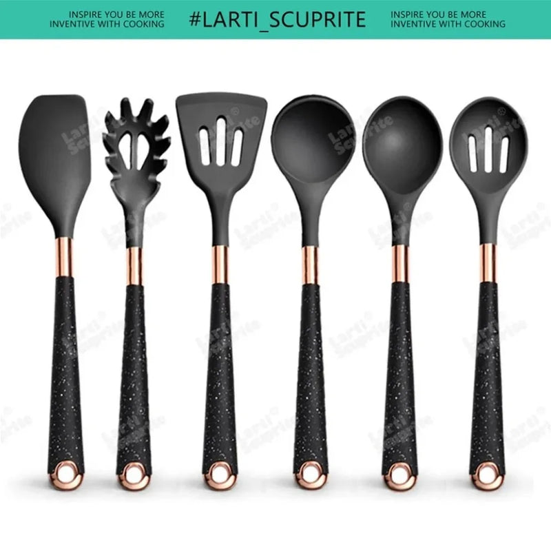 🍽️ Conjunto de Utensílios de Cozinha em Silicone Rose Gold – LARTI SCUPRITE