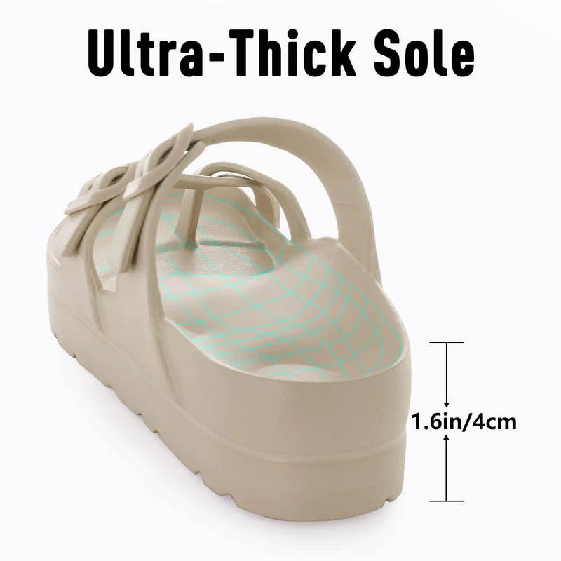 Eyriphy Women's Platform Sandals with Arch Support Thick Soles Adjustable Buckle Ultra Cushion Slippers Outdoor Women Sandals