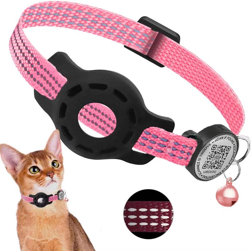 Cat GPS Collar with QR Code Tag & Airtag Case  Reflective Apple Tag Cats Collar for Tracker Pet Breakaway Air Tag Kitten Collar
