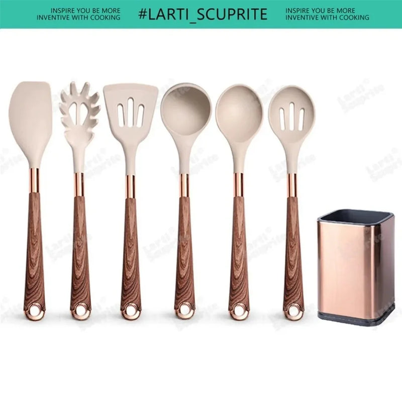 🍽️ Conjunto de Utensílios de Cozinha em Silicone Rose Gold – LARTI SCUPRITE