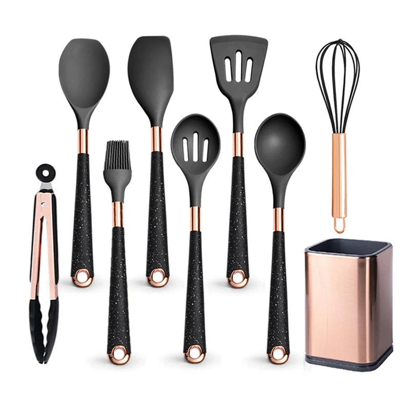 🍽️ Conjunto de Utensílios de Cozinha em Silicone Rose Gold – LARTI SCUPRITE