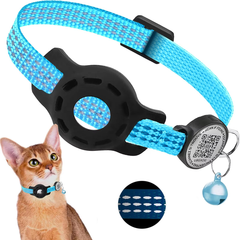 Cat GPS Collar with QR Code Tag & Airtag Case  Reflective Apple Tag Cats Collar for Tracker Pet Breakaway Air Tag Kitten Collar
